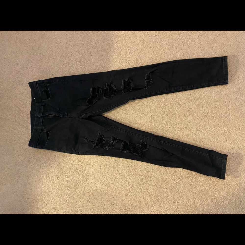 American eagle black distressed super skinny jeans